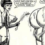 Stylish BW toons with the adventures of a curvy mistress in black leather and a sexy submissive whore in stockings
