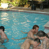 This pool party gets out of hand when the guys get some liqour in them