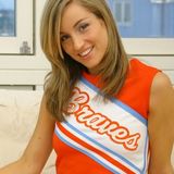 Cheerleader outfit with dark tan stockings