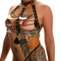tattooed busty milf in chain and leather harness