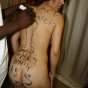 Brunette interracial marked sucks black eats cum