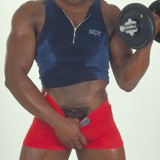 Gay black muscleman Jake strokes his huge dick and after he pumps some heavy iron