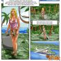 Excited blonde comics babe having sex with a flower and peeing in the forest