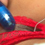 The burning red panty japanese girl gets her pussy stimulated!